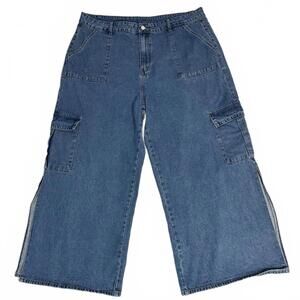 Cider Jeans Cargo Wide High Rise Denim 3XL Straight Leg Split Seam Y2K Style